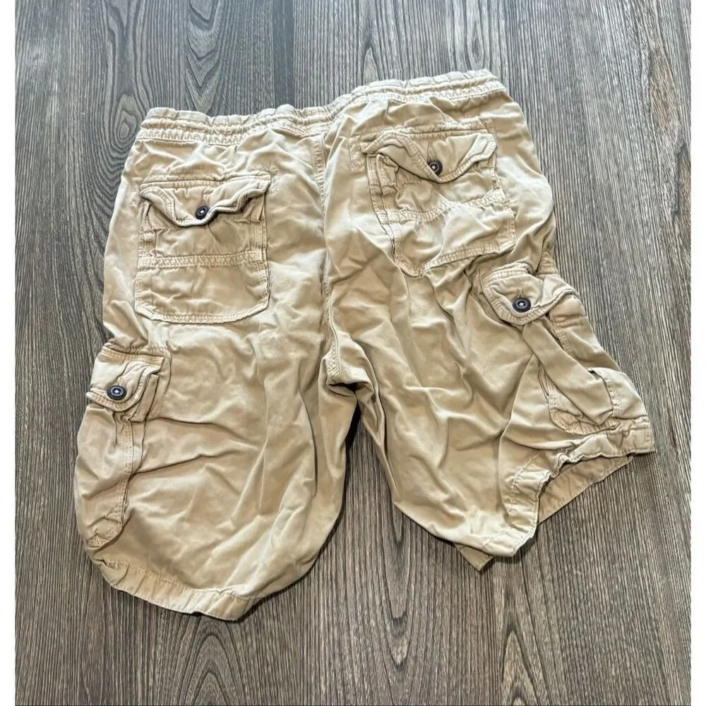 American Eagle Mens Cargo Shorts Drawstring Elastic Waist Cotton Khaki Size M